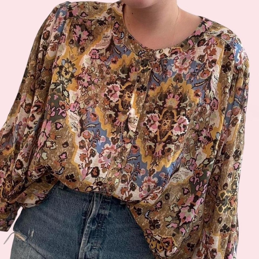 Tribal Jeans boho paisley print button-up blouse large
